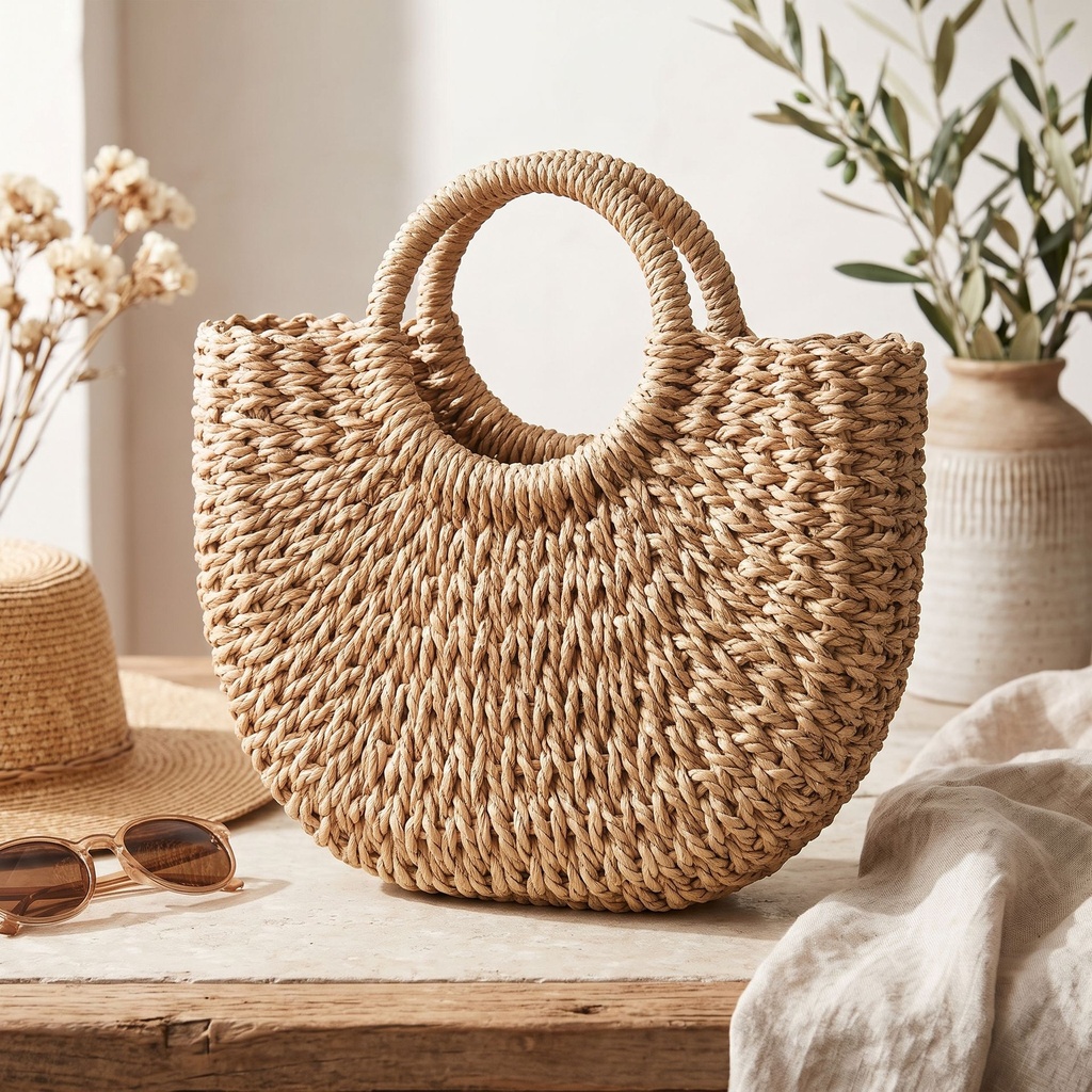 Bolso de Mano Artesanal de Fibra Natural – Estilo Étnico y Veraniego