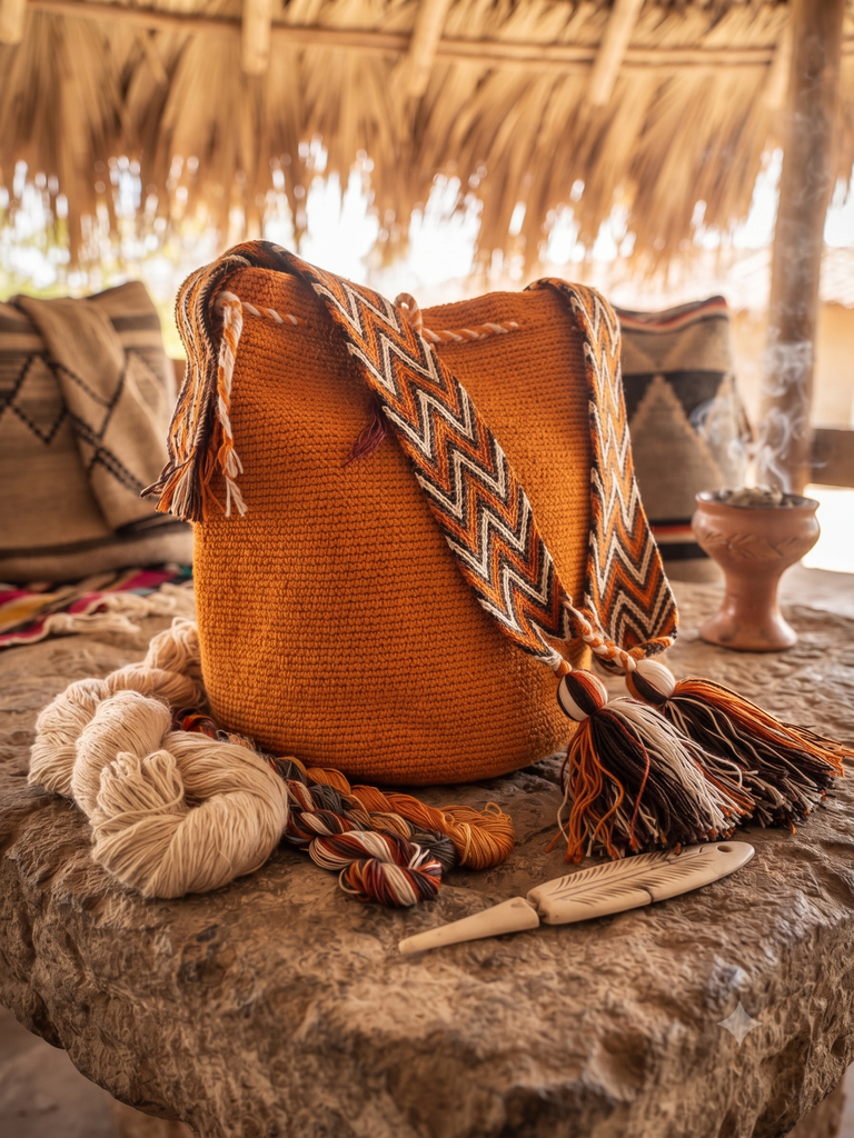 Mochila Wayuu Statement - Cuerpo Sólido y Detalles Flecos