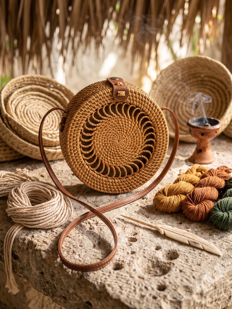 Crossbody "Kilele" Rattan Box - Edición Miel y Cobre