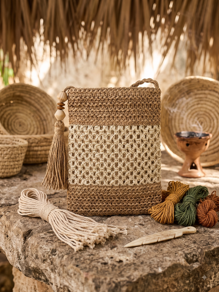 Mini Tote / Crossbody "Kilele" - Edición Rafia con Borla y Cuentas