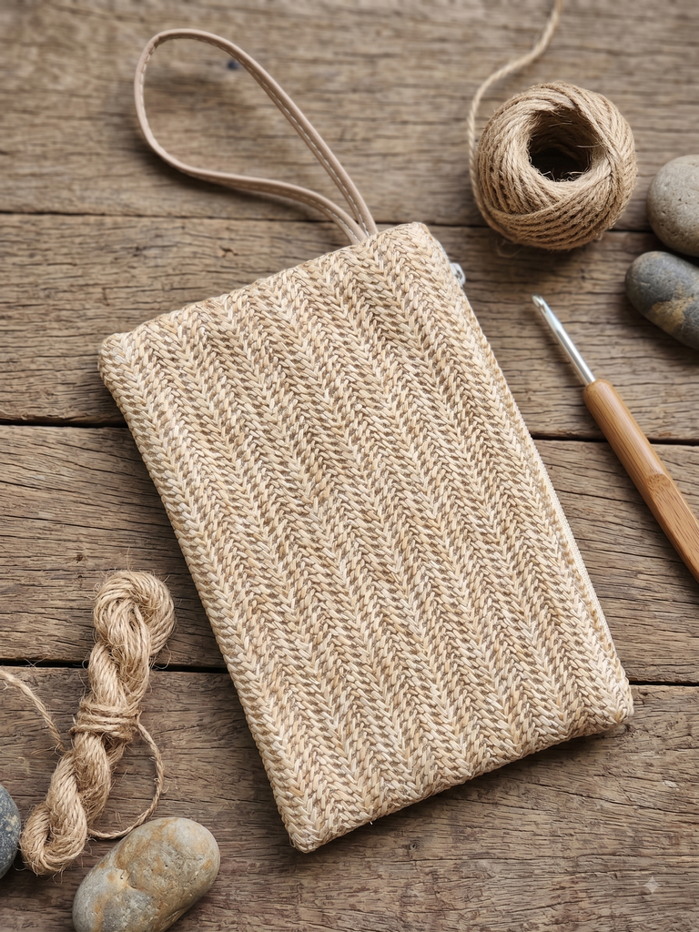 Wristlet Clutch "Kilele" - Edición Chevron Beige Natural